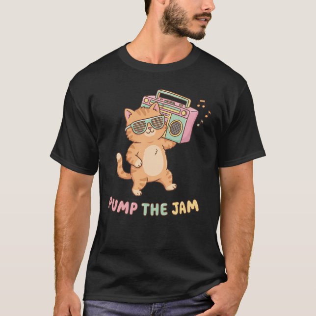 Cute Retro 90s Cat Boombox Pump The Jam T Shirt (Framsida)