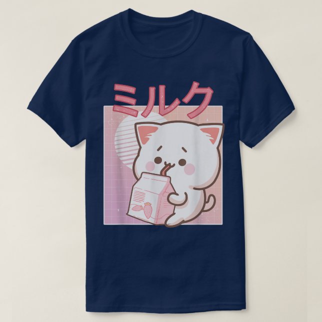 Cute Retro 90s Japansk Kawaii Strawberry Mjölk-bil T Shirt (Design framsida)