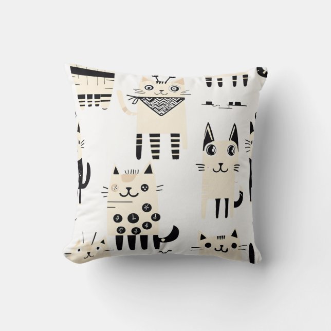 Cute Retro Alien Cat Mönster Dekorativ kudde (Framsida)
