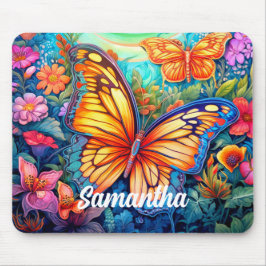 Cute Retro Anpassningsbar Butterfly Monogram Namn Musmatta