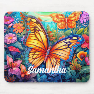 Cute Retro Anpassningsbar Butterfly Monogram Namn Musmatta