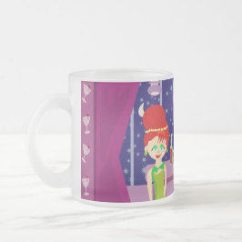 Cute Retro Art Romantic Pub Nightlife Tecknad Frostad Glasmugg