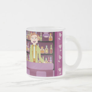 Cute Retro Art Romantic Pub Nightlife Tecknad Frostad Glasmugg