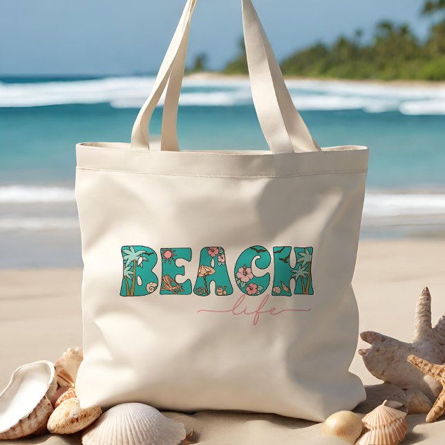 Cute Retro Beach Life Tygkasse (The perfect tote for a day at the beach!)