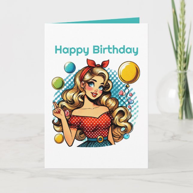 Cute retro Birthday dam party Kort (Framsida)