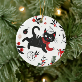Cute Retro Black Cat-jul Julgransprydnad Keramik