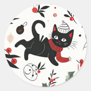 Cute Retro Black Cat-jul Runt Klistermärke