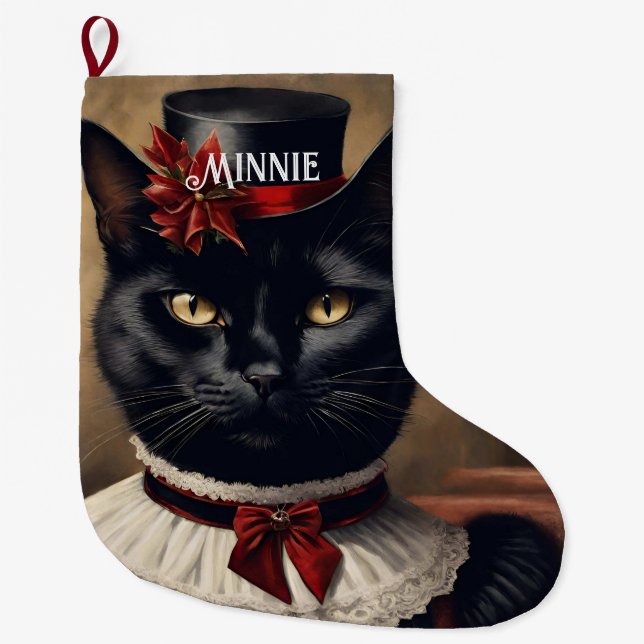 Cute Retro Black Cat-jul Stor Julstrumpa (Framsidan)