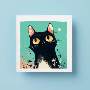 Cute Retro Black Cat på blå bakgrund Fyrkantigt Klistermärke