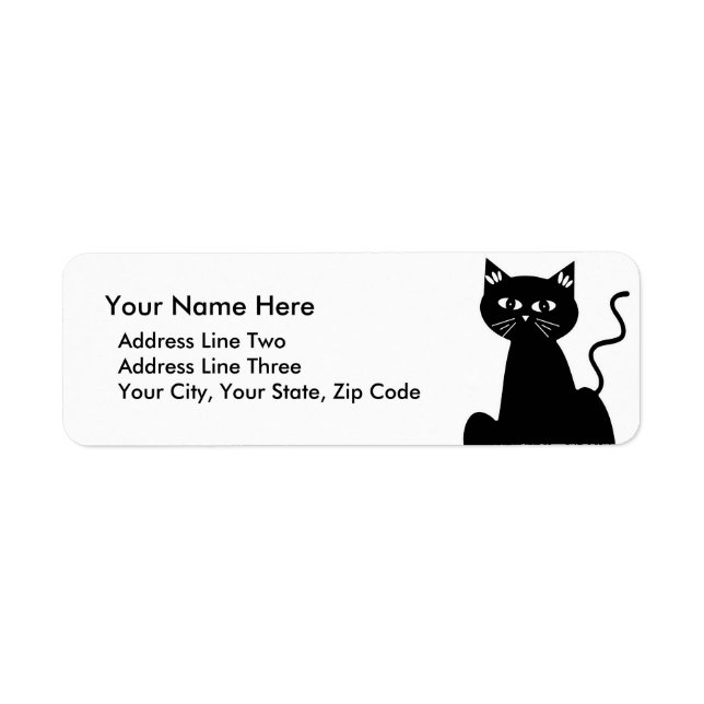 Cute Retro Black Cat Tecknad Teckning Returadress Etikett (Framsidan)
