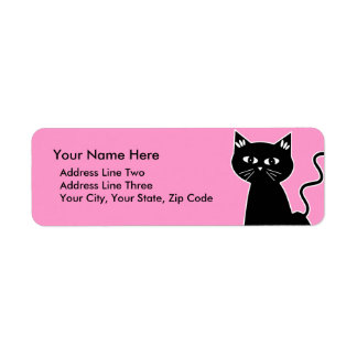 Cute Retro Black Cat Tecknad Teckning Returadress Etikett