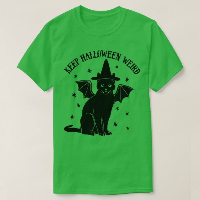 Cute Retro Black Cat Witch Fladdermus Behålla Hall T Shirt (Design framsida)