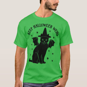 Cute Retro Black Cat Witch Fladdermus Behålla Hall T Shirt