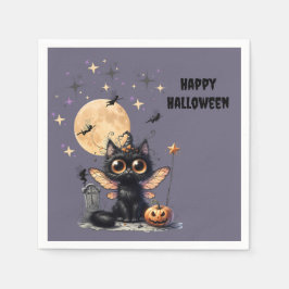 Cute Retro Black Wide Eyed Kitten Halloween Pappersservett