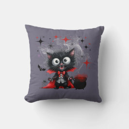 Cute Retro Black Witch Kitten Halloween Kudde