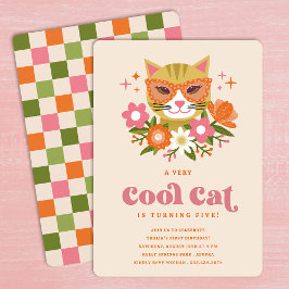 Cute Retro Blommigt Coola Cat Flick kalas Inbjudningar