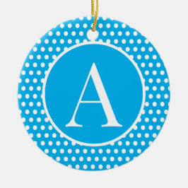 Cute Retro Blue brev Polka dots Julgransprydnad Keramik