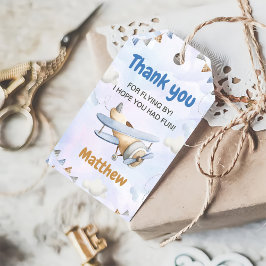 Cute Retro Blue-flygplan 1:a födelsedag Presentetikett