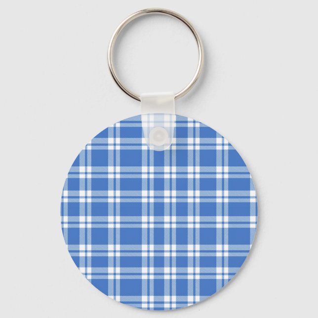 Cute Retro Blue Gingham Plaid Pattern Nyckelring (Framsida)