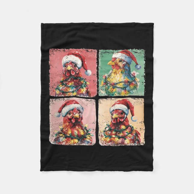 Cute Retro Boho Chickens Julljus Lustigt Fjärran Fleecefilt (Framsidan)