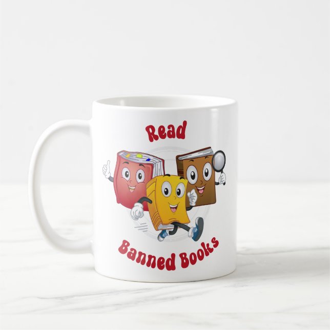 Cute Retro Bokar - Läs förbjuden Bokar Kaffemugg (Vänster)