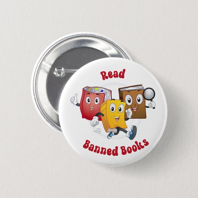 Cute Retro Bokar - Läs förbjuden Bokar Knapp (Framsida & baksida)