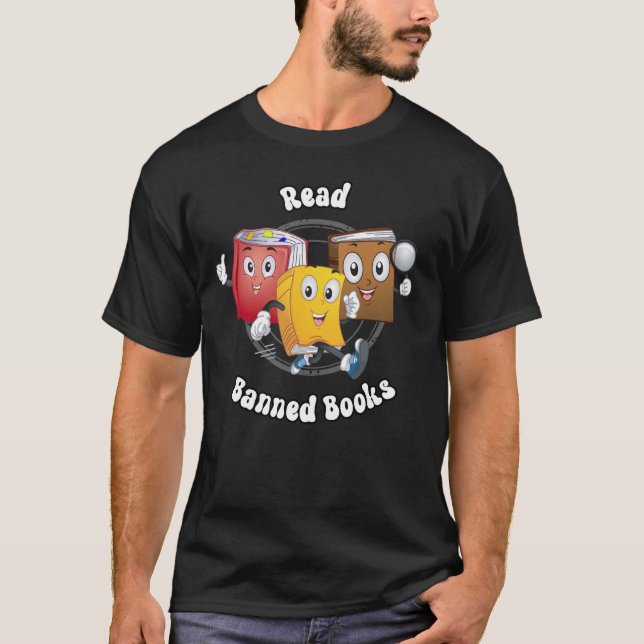 Cute Retro Bokar - Läs förbjuden Bokar T Shirt (Framsida)