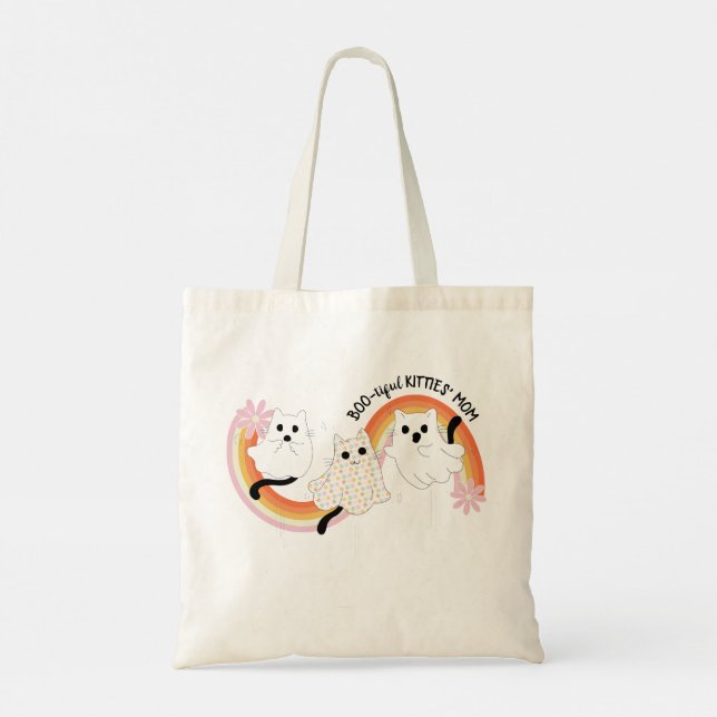 Cute Retro Boo-tiful Ghost Cats Halloween Tygkasse (Baksida)