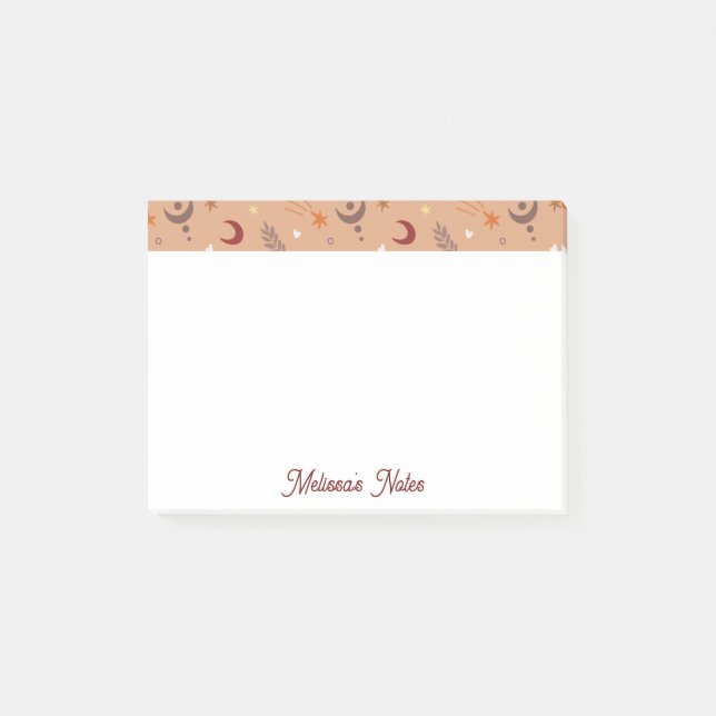 Cute Retro Brown Boho Whimsical Namn Personlig Post-it Block (Framsida)