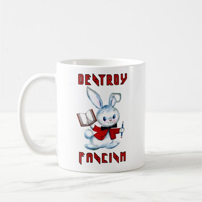 Cute Retro Bunny - Förstör fascismen Kaffemugg (Vänster)
