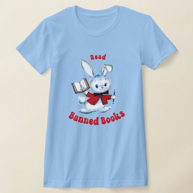 Cute Retro Bunny - Läs förbjuden Bokar T Shirt (Laydown)