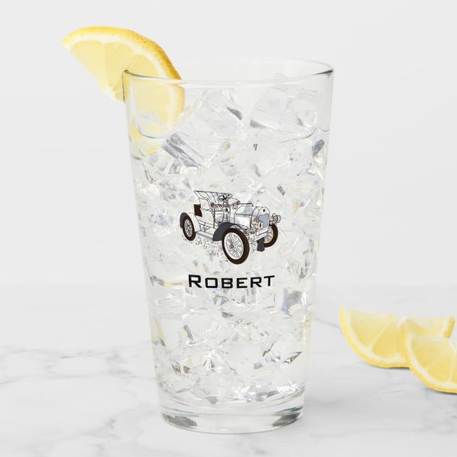 Cute Retro Car Black, lägg till Namn Glaskopp (Framsida Ice)