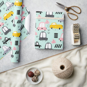 Cute Retro Cars Glossy Wrapping Papper, 30 x 6' Presentpapper