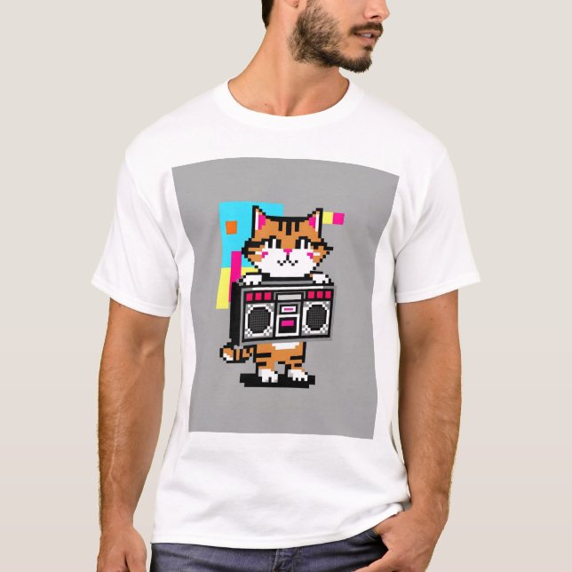 Cute Retro Cat Boombox T-Shirt - Coola Gift (Framsida)
