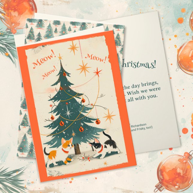 Cute Retro Cats 1950-talet Julgran Helgkort (Cute Retro Cats 1950s Christmas Tree Folded Card)