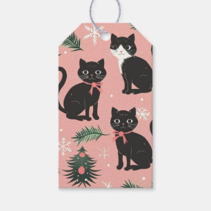 Cute Retro Cats på Rosa jul Presentetikett