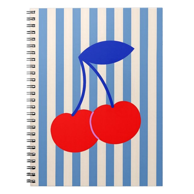 Cute Retro Cherry Striped Anteckningsbok (Framsidan)