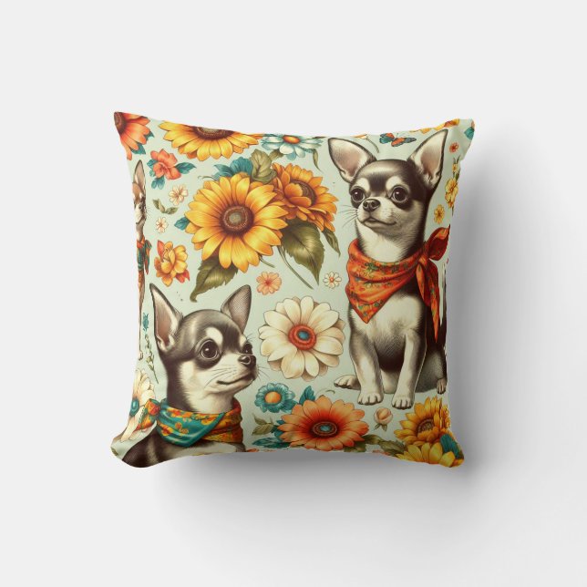 Cute Retro Chihuahua Illustration Kudde (Framsida)