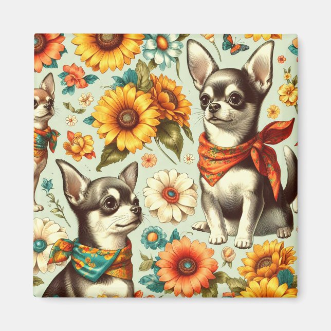 Cute Retro Chihuahua Illustration Magnet (Framsidan)