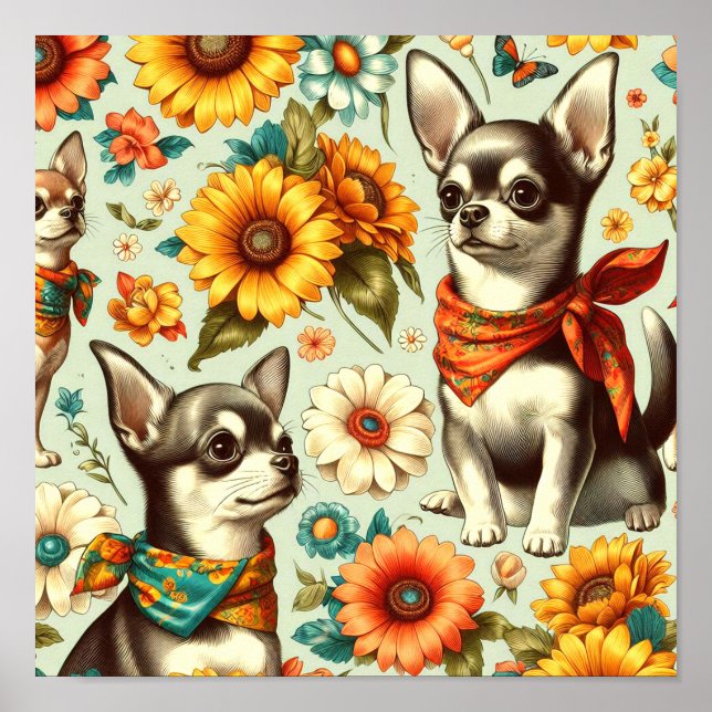 Cute Retro Chihuahua Illustration Poster (Framsidan)