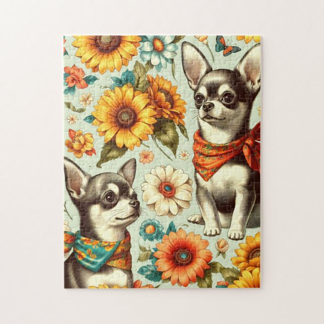 Cute Retro Chihuahua Illustration Pussel (Vertikal)