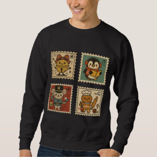 Cute Retro Christmas Stamp Collage Men’s Lång Ärmad Tröja