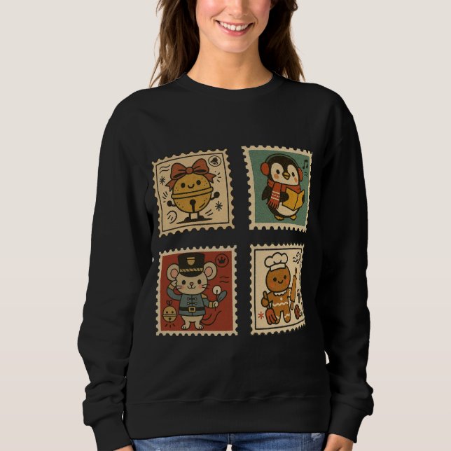Cute Retro Christmas Stamp Collage Women’s  T Shirt (Framsida)