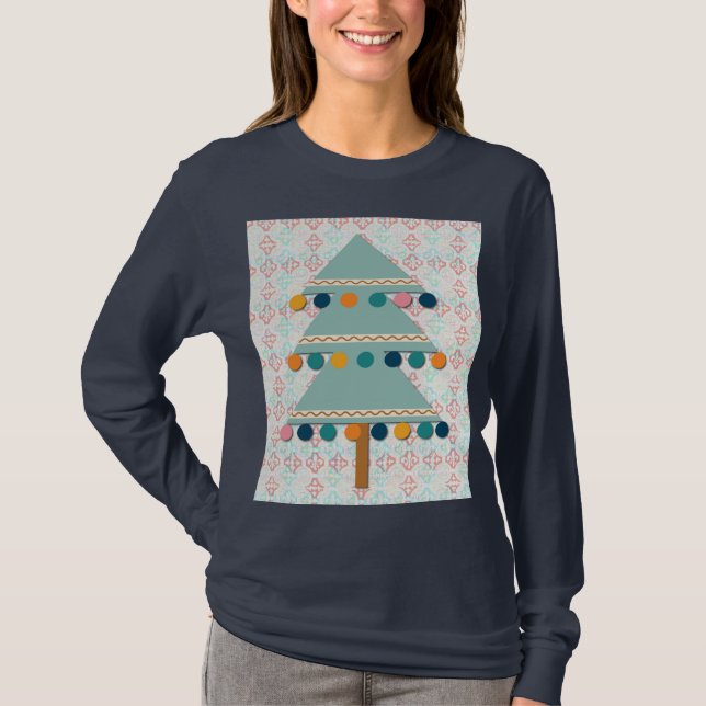 Cute Retro Christmas Tree Art on T-Shirt (Framsida)