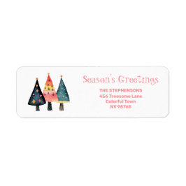 Cute Retro Christmas Trees Pink Address Labels Returadress Etikett