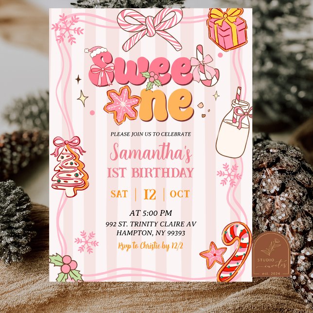 Cute Retro Christmas Winter Girl Sweet One  Inbjudningar (Skapare uppladdad)