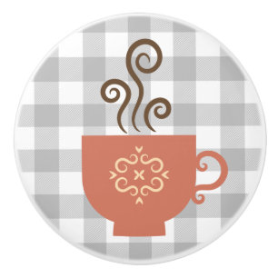 Cute Retro Coffee eller Tea Kopp på Grått Buffalo Knopp