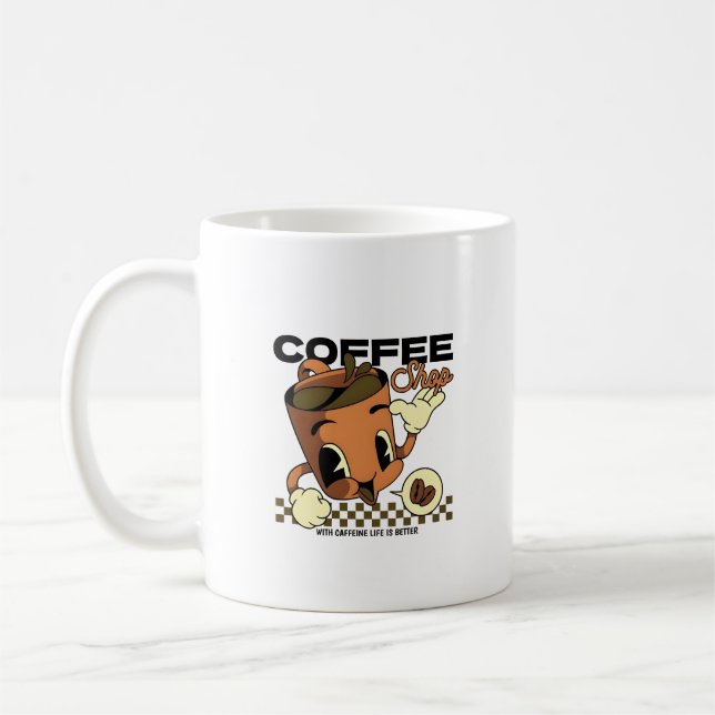Cute Retro Coffee Kopp Character - Coffee Shop (Vänster)