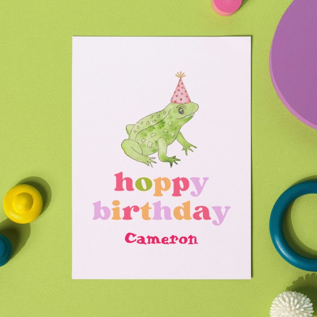 Cute Retro Colorful Frog Personlig Birthday Kort (Our Hoppy Birthday frog card is sure to bring a smile to the face of the birthday girl or boy.)