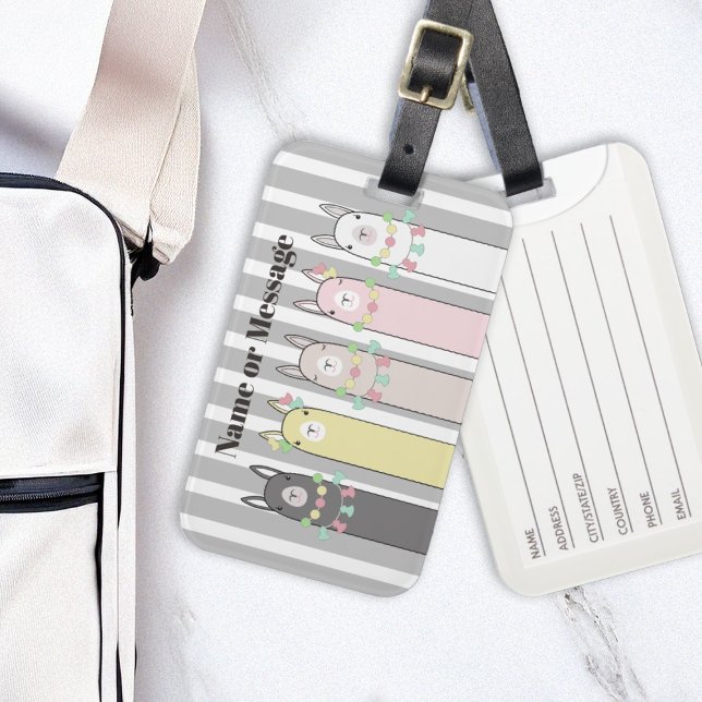 Cute Retro Colorful Llamas Girl Kids Bagagebricka (Skapare uppladdad)